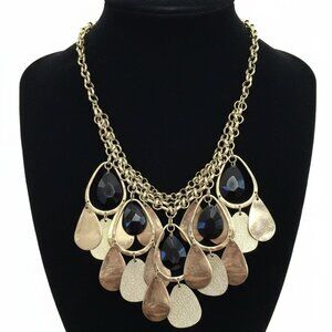 Chunky Vintage Gold Tone Georgian Style Chain Statement Necklace Teardrop